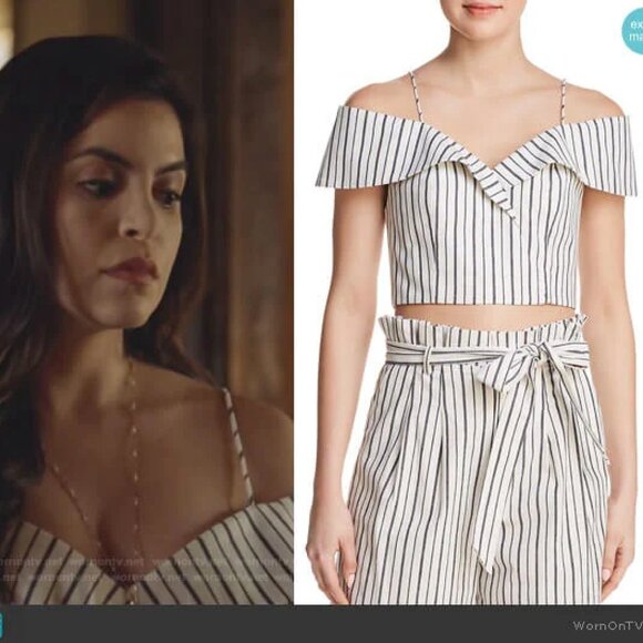 Alice + Olivia Haydee Cold Shoulder White Striped Off Crop Top, Size 8 - Picture 16 of 16